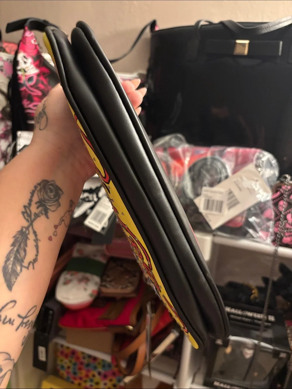 Ed Hardy Red Yellow Floral Skull Shoulder Bag